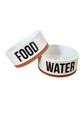 Winifred & Lily Ceramic FOOD & WATER Dog Bowl Set in White with Terracotta Base
